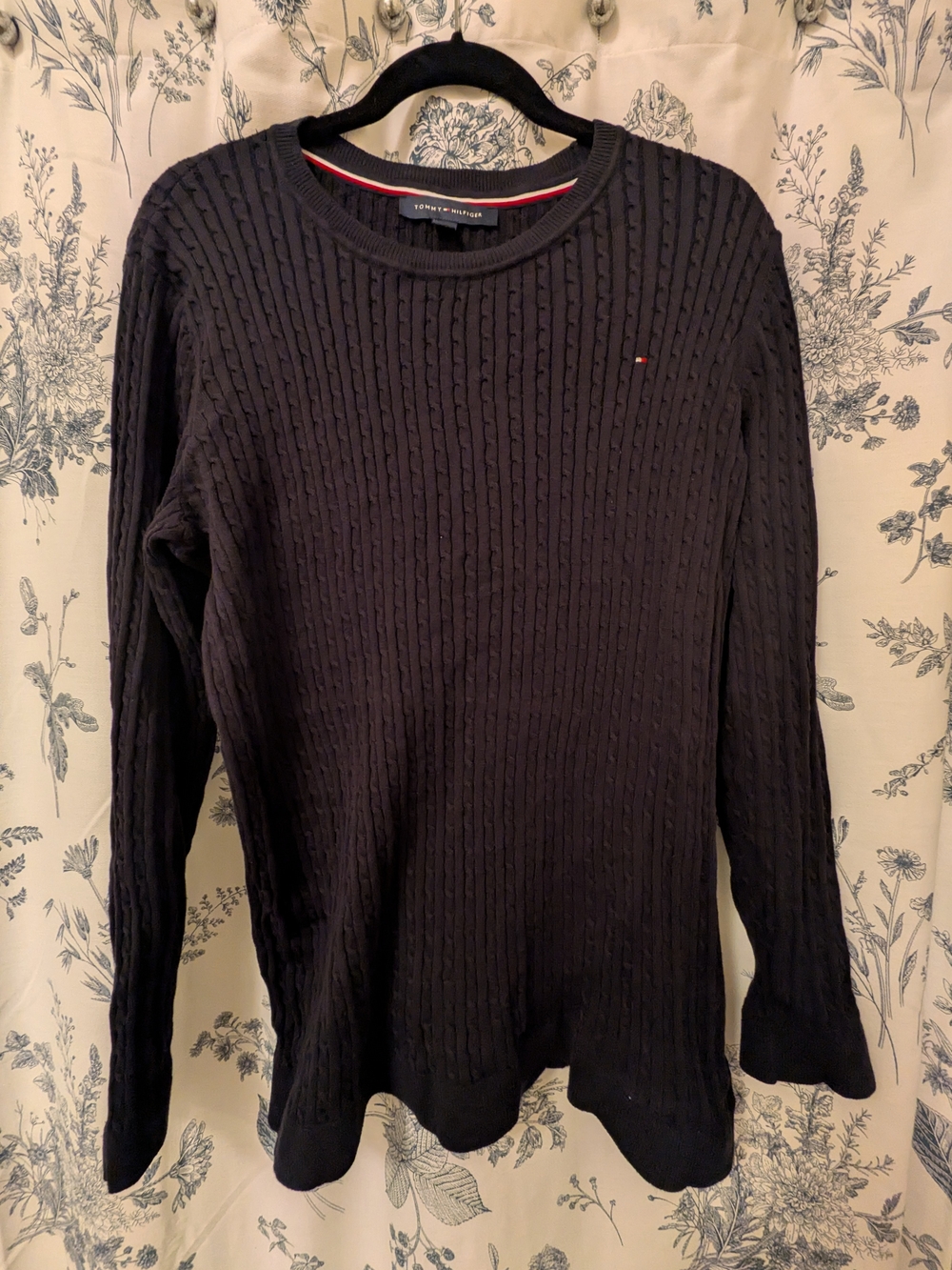 Tommy Hilfiger Men's Navy Cable Knit Crewneck Sweater